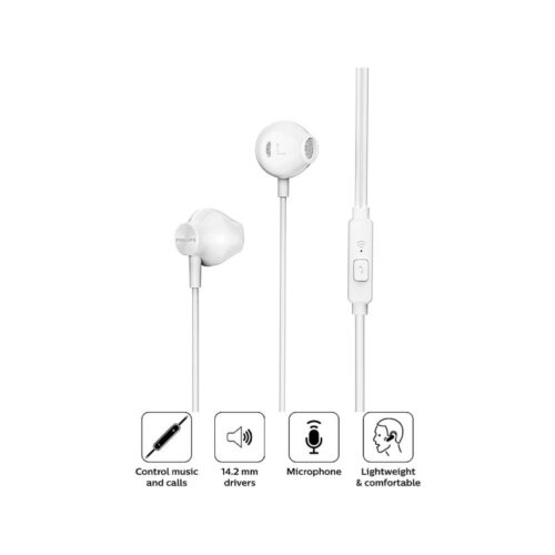 Audifono C/Microf. Philips In-Ear Taue101Wt 3.5Mm Bass Sound White*