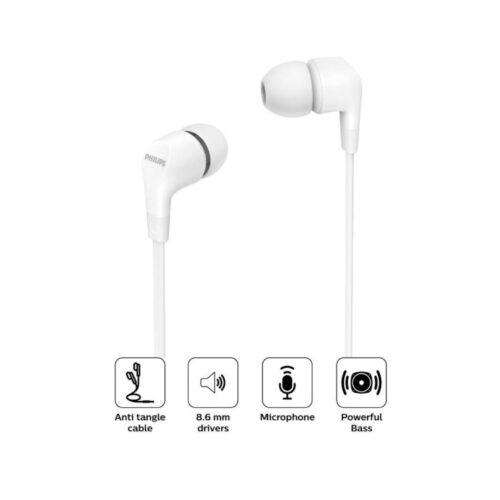 Audifono C/Microf. Philips In-Ear Tae1105Wt 3.5Mm Bass White*