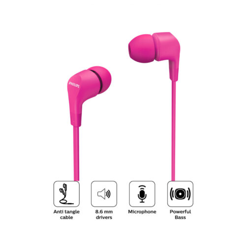 Audifono C/Microf. Philips In-Ear Tae1105Pk 3.5Mm Bass Pink*